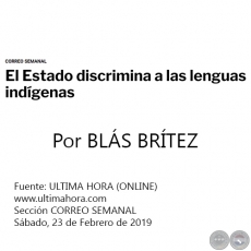 EL ESTADO DISCRIMINA A LAS LENGUAS INDGENAS - Por BLS BRTEZ - Sbado, 23 de Febrero de 2019